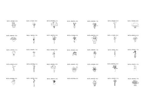  干枝 鲜花 花瓶 花卉 盆栽立面cad图库 