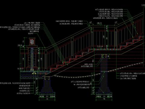  台阶木栈道及挡墙及栏杆CAD施工图 