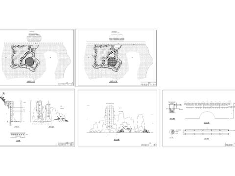  假山瀑布过桥CAD节点大样 