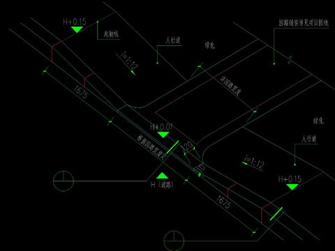  現(xiàn)代園路與瀝青路殘破道牙CAD施工圖 