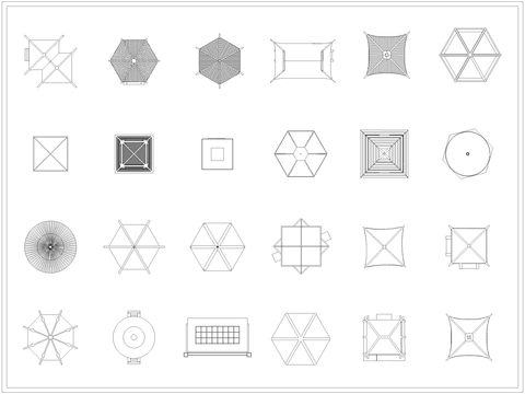  古建景观小品亭子平面cad图库 