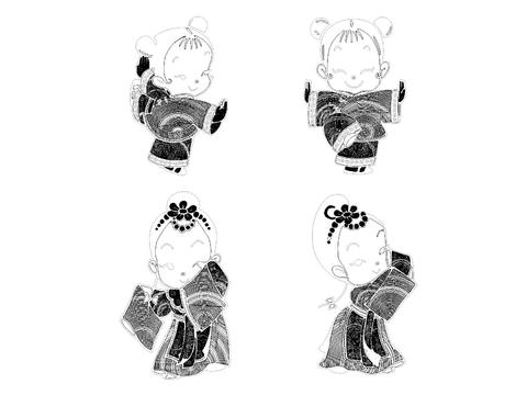  中国娃娃 武功小孩cad图库 