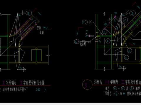  斜杆为双槽钢或双角钢组合截面与节点板的连接2 