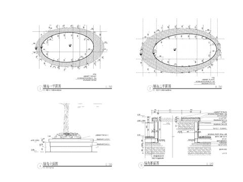  绿岛立面剖面图 节点大样图 