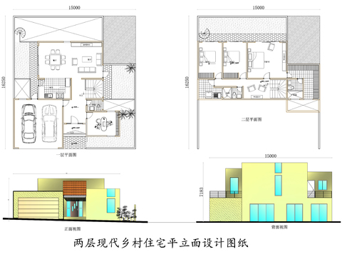  兩層現(xiàn)代鄉(xiāng)村住宅cad平面圖 