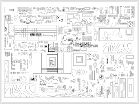  中式庭院小品铺装汀步cad图库 
