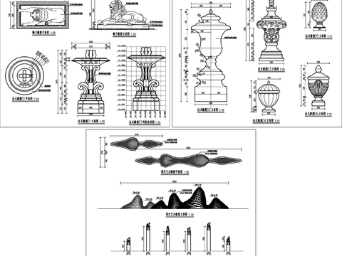  狮子雕塑CAD节点大样 