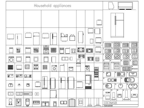  各类标准尺寸厨房用品以及电器合集cad图库 