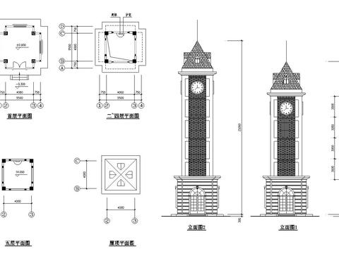  鐘樓建筑cad施工圖 
