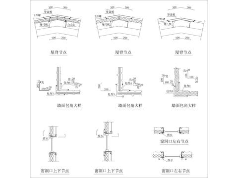  采光带与彩板节点 中天沟 屋脊节点大样 