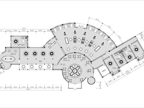  异形餐厅cad平面图 