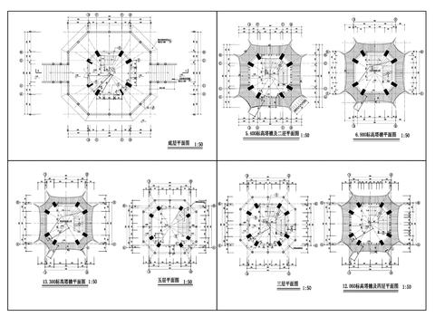  宝塔 塔楼cad施工图 