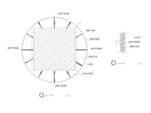  木饰面不锈钢圆柱剖面节点大样图 