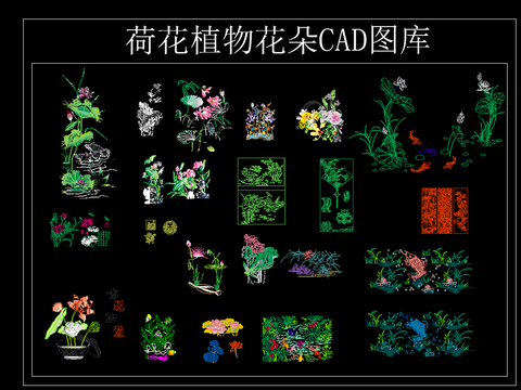  荷花植物花朵 CAD图库 