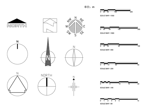  比例尺 指北针cad图库 