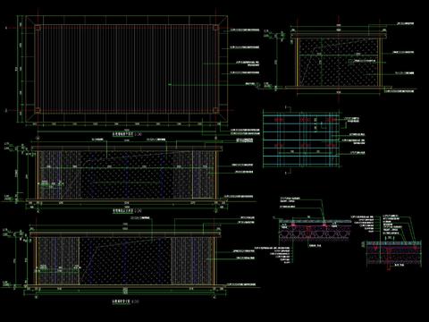  新中式四面钢化玻璃围合廊架CAD施工图 