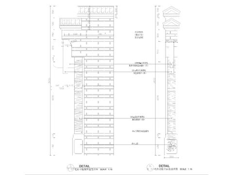  中式照壁墙身造型cad大样图 