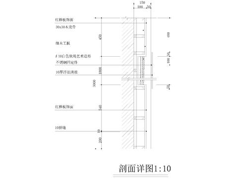  木饰面凹槽造型与玻璃cad大样图 