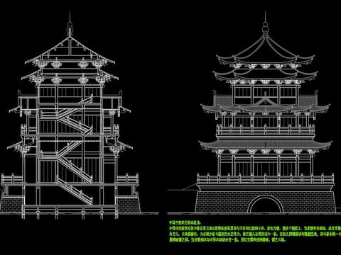  中式斗拱隼牟结构cad施工图 