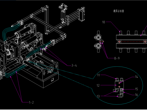  吹塑机水路结构CAD施工图 