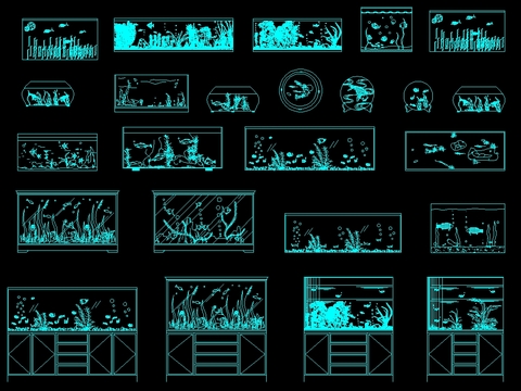  水族馆鱼缸cad图库 