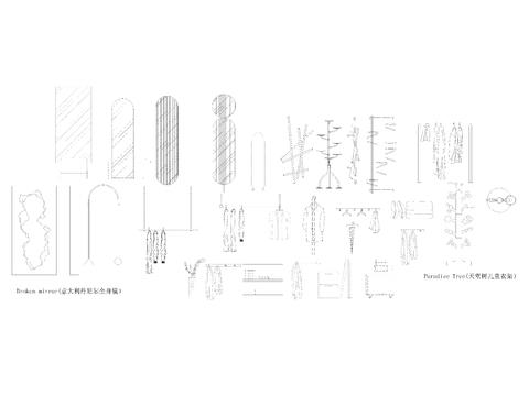  服装店 全身镜衣架衣服展示架极简立面cad图库 