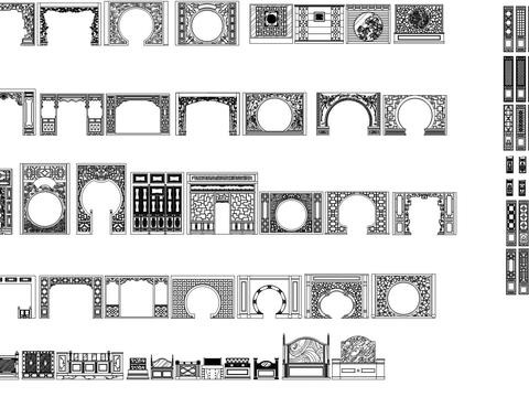  中式屏风隔断cad图库 