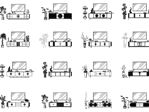  新中式电视柜cad图库 
