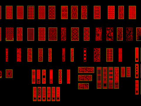  中式花格屏风cad图库 
