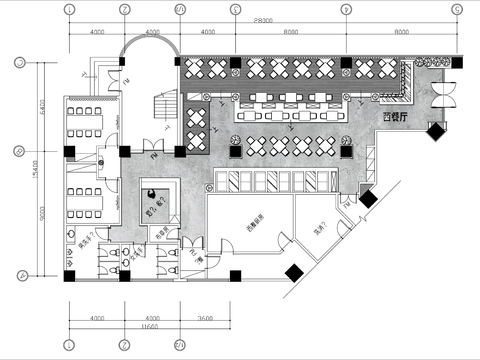  350㎡西餐厅cad平面图 