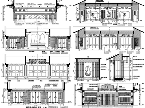  寺廟寺院佛堂背景cad施工圖 