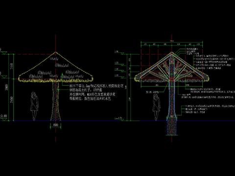  新中式圆形茅草亭CAD施工图 