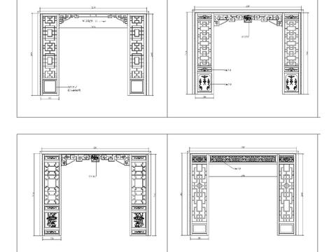  新中式镂空花格屏风隔断经典cad图库 