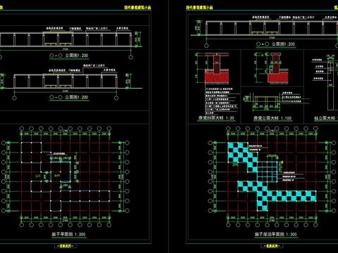  16套廊架组合cad图库 