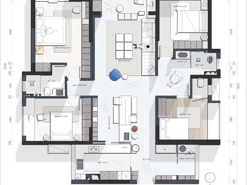  155平家居户型彩平PSD及cad平面图 