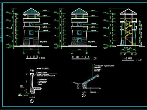  了望塔建筑cad施工图 