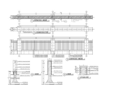  现代铁艺围墙 栏杆cad大样图 