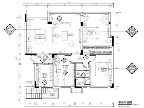  110㎡大平層現(xiàn)代美式私宅家裝CAD施工圖 