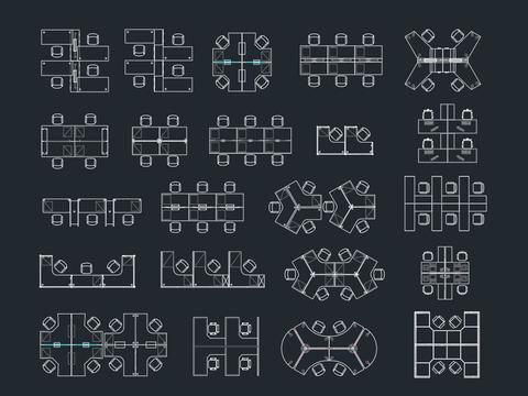  办公桌cad图块 