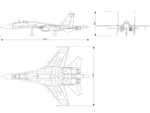  苏35战斗机cad平面图 