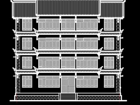  仿古建筑办公楼cad图纸 