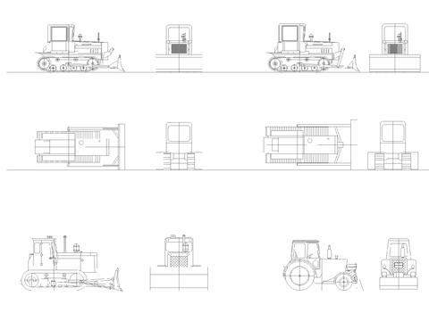  多种推土机图块cad图库 