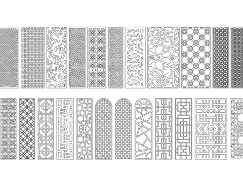  中式花格屏风祥云浮雕cad图库 