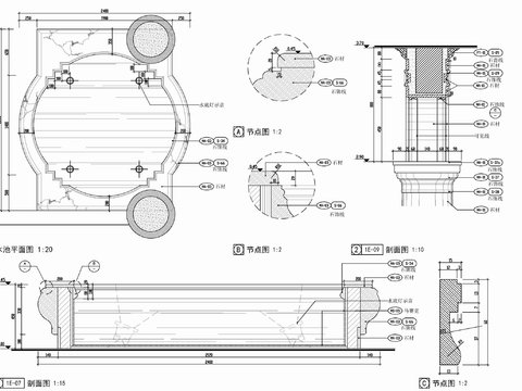  水池水景cad大样图 