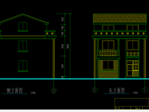  私人住宅cad立面图 
