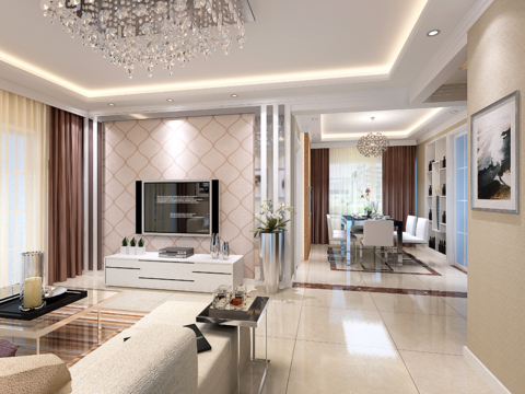  龙盛蓝郡现代简约客餐厅卧室CAD施工图 