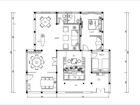  120㎡茶楼棋牌会所cad平面图 