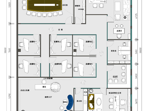  直播公司辦公室cad平面圖 