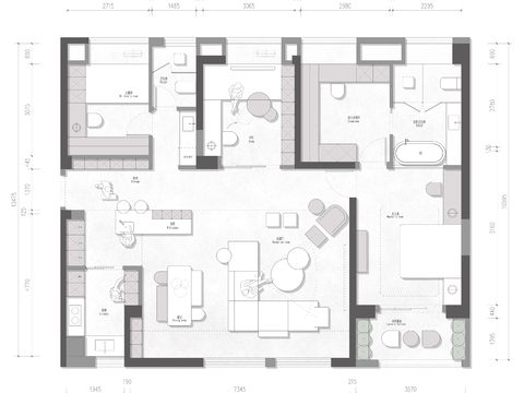  大平层cad平面布置图 