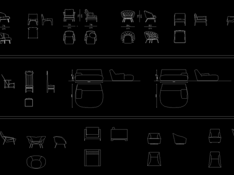  2021休闲椅平立面CAD图库 